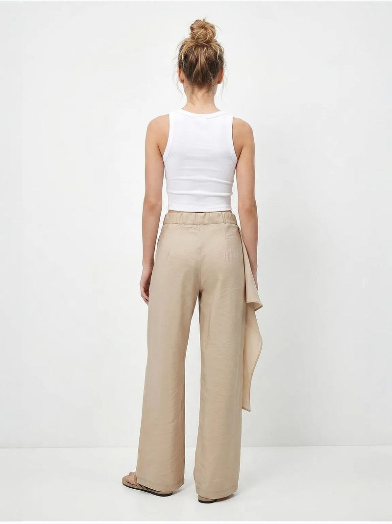Broek met hoge taille en wijde pijp van crêpe lucci Klei-beige - Kiabi