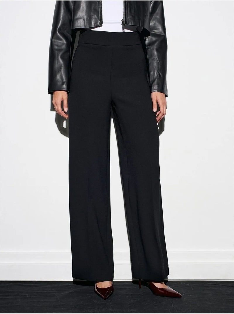 Broek Met Hoge Taille En Wijde Pijp Van Crêpe Zwart - Kiabi