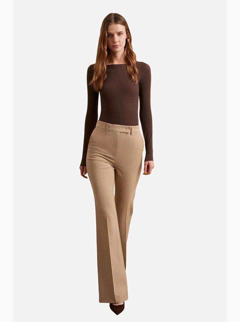 Broek met hoge taille en wijde pijpen dilvin Klei-beige - Kiabi