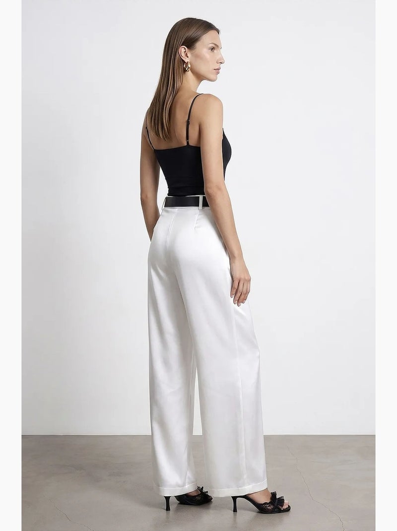 Broek met hoge taille en wijde pijpen dilvin Wit - Kiabi
