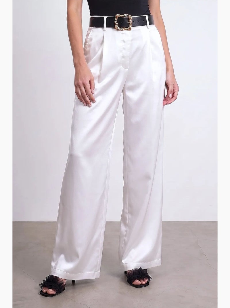 Broek met hoge taille en wijde pijpen dilvin Wit - Kiabi