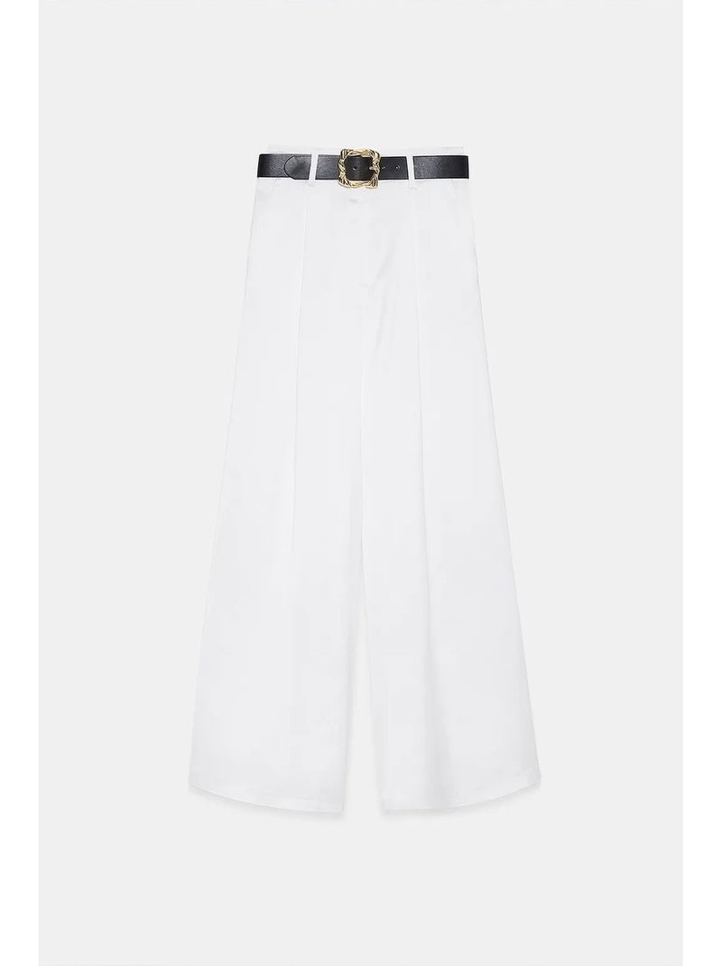 Broek met hoge taille en wijde pijpen dilvin Wit - Kiabi