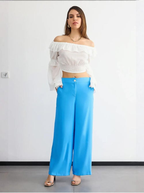 Broek met hoge taille en wijde pijpen hiccup - Kiabi Broek met hoge taille en wijde pijpen hiccup - Kiabi