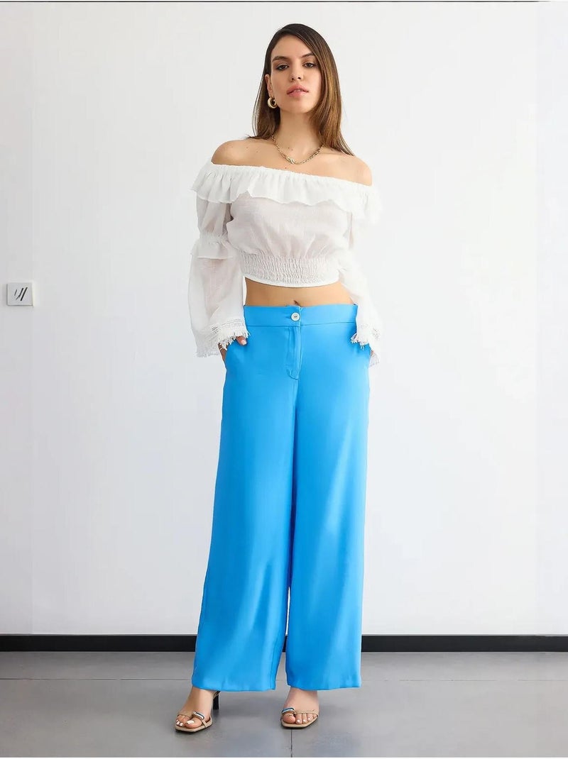 Broek met hoge taille en wijde pijpen hiccup Blauw - Kiabi