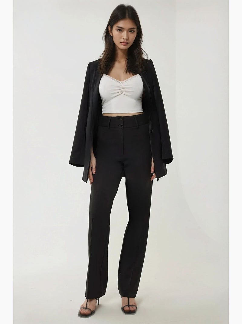 Broek met hoge taille en wijde pijpen hiccup Zwart - Kiabi