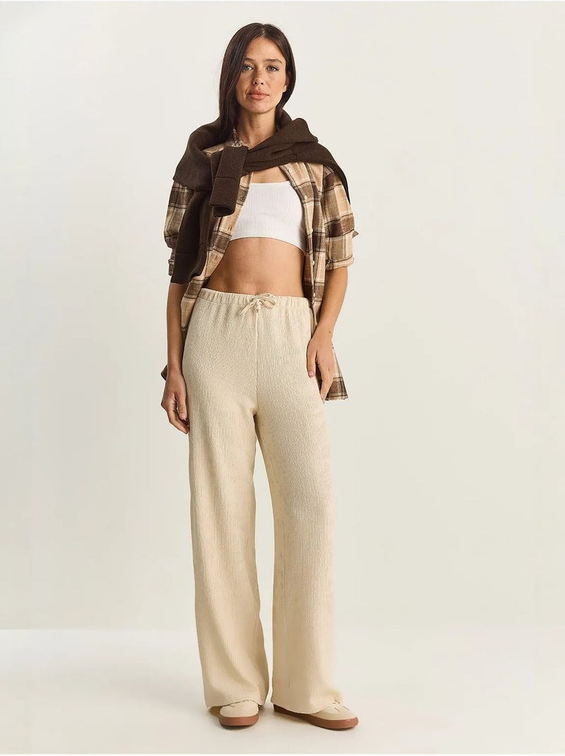 Broek met hoge taille en wijde pijpen lucci Crème - Kiabi
