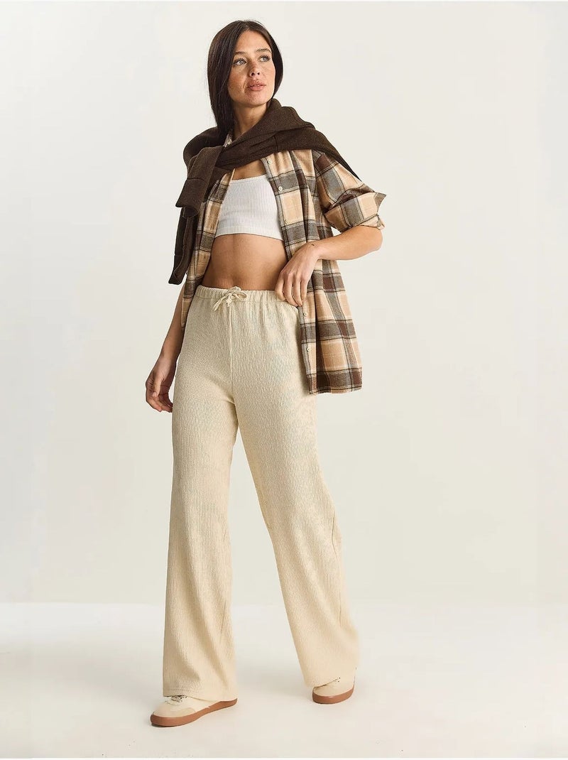 Broek met hoge taille en wijde pijpen lucci Crème - Kiabi
