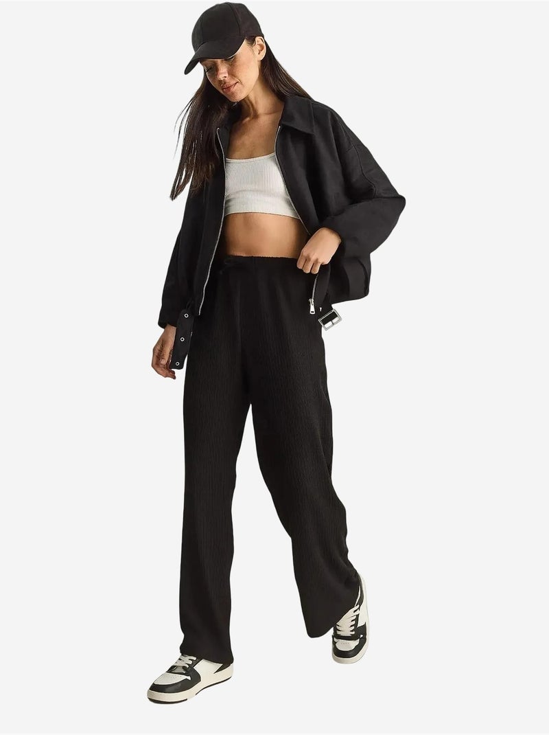 Broek met hoge taille en wijde pijpen lucci Zwart - Kiabi