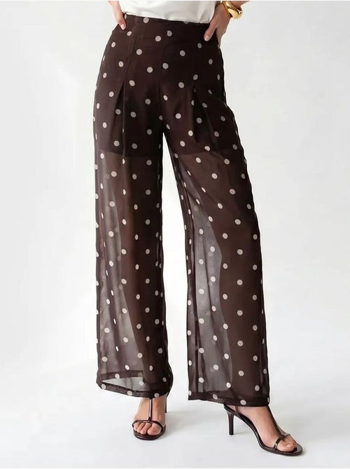 Broek met hoge taille en wijde pijpen met stippen mixray - Kiabi Broek met hoge taille en wijde pijpen met stippen mixray - Kiabi