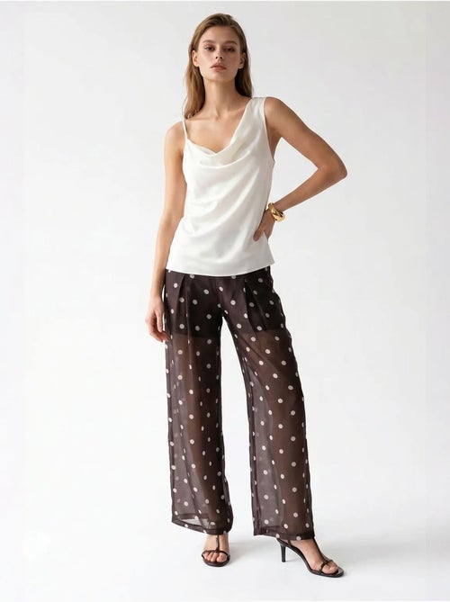 Broek met hoge taille en wijde pijpen met stippen mixray - Kiabi Broek met hoge taille en wijde pijpen met stippen mixray - Kiabi