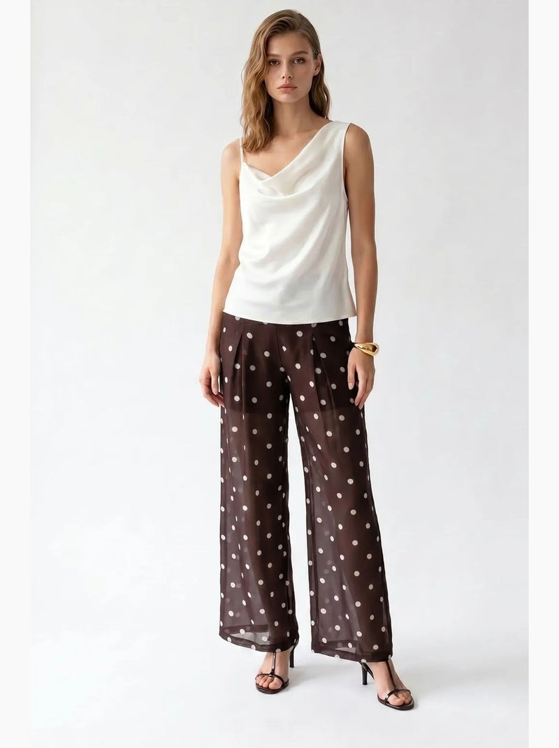 Broek met hoge taille en wijde pijpen met stippen mixray Chocoladebruin - Kiabi