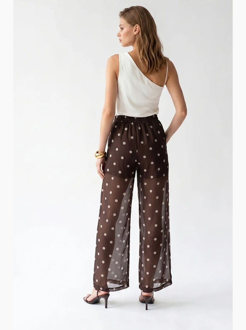 Broek met hoge taille en wijde pijpen met stippen mixray Chocoladebruin - Kiabi