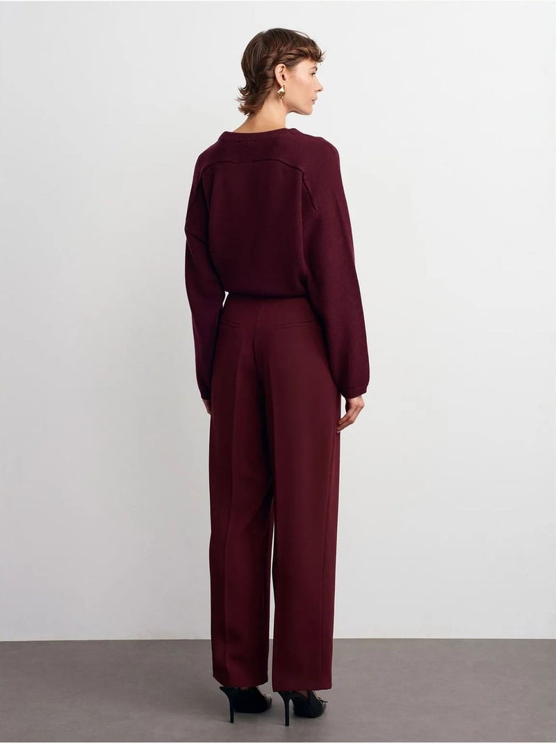Broek Met Hoge Taille En Wijde Pijpen Van Crêpe Bordeauxrood - Kiabi