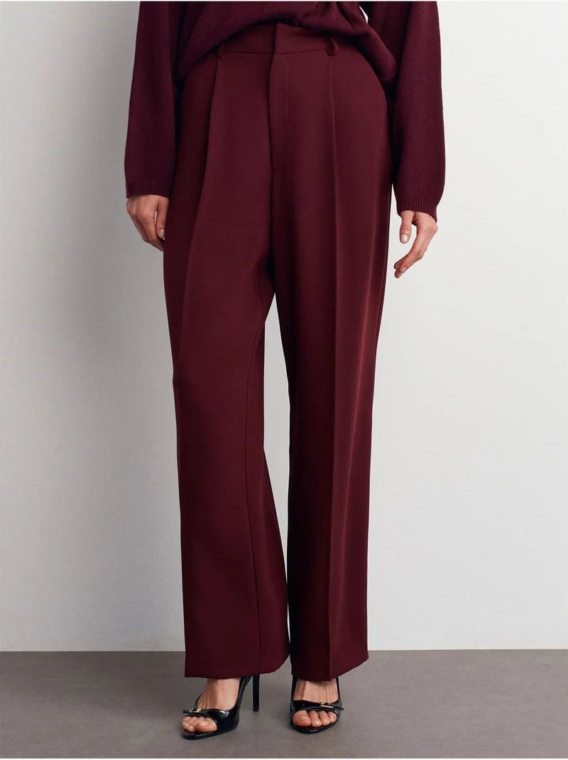 Broek Met Hoge Taille En Wijde Pijpen Van Crêpe Bordeauxrood - Kiabi