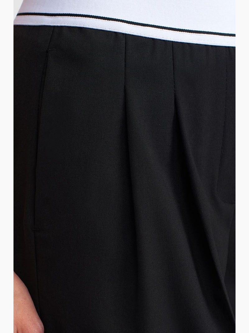 Broek met hoge taille en wijde pijpen van crêpe dilvin Zwart - Kiabi