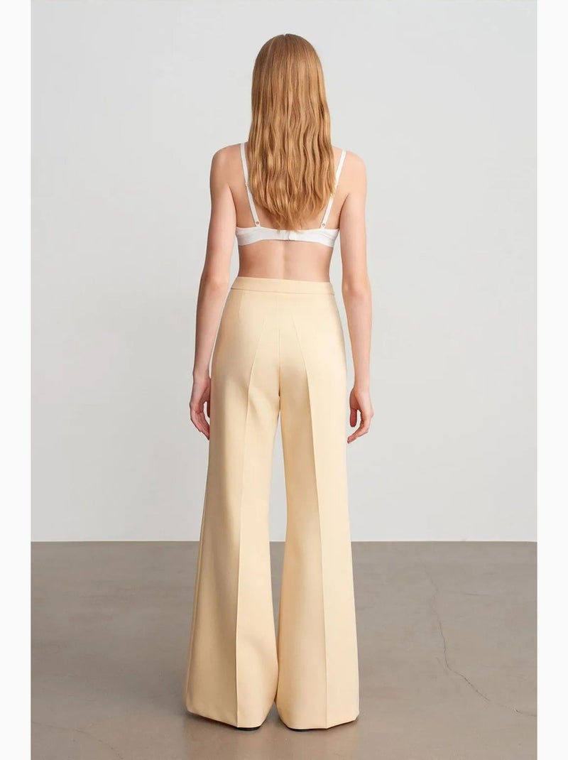 Broek met hoge taille, plooien en wijde pijpen dilvin Klei-beige - Kiabi
