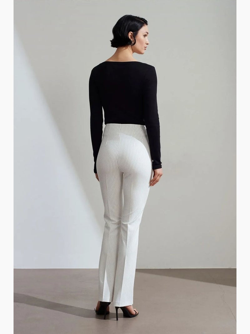 Broek met hoge taille, strepen en plooi dilvin Wit - Kiabi