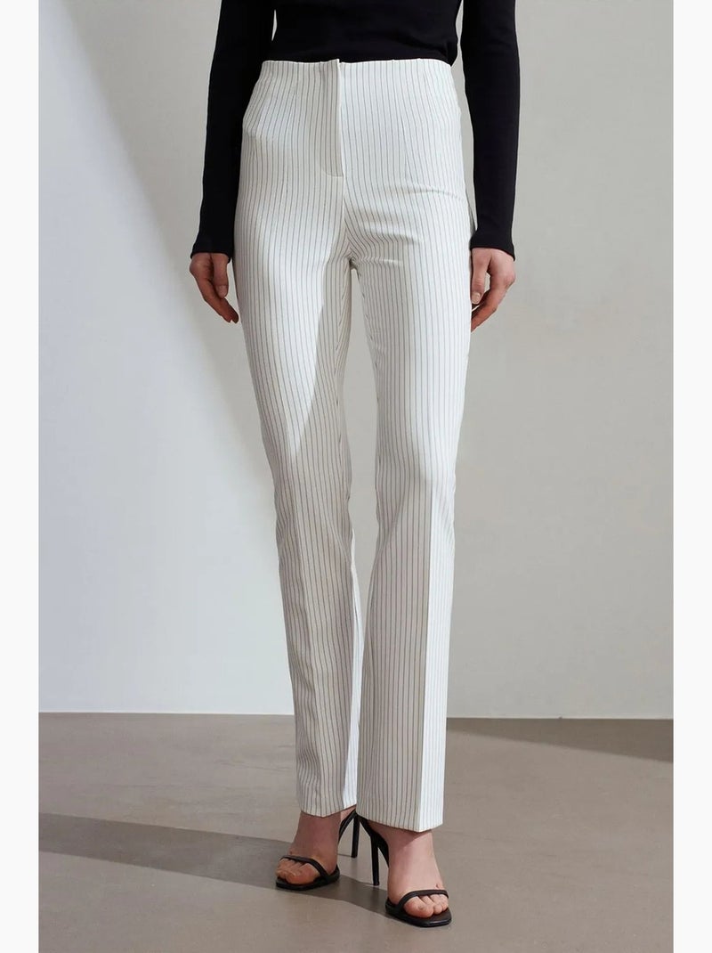Broek met hoge taille, strepen en plooi dilvin Wit - Kiabi