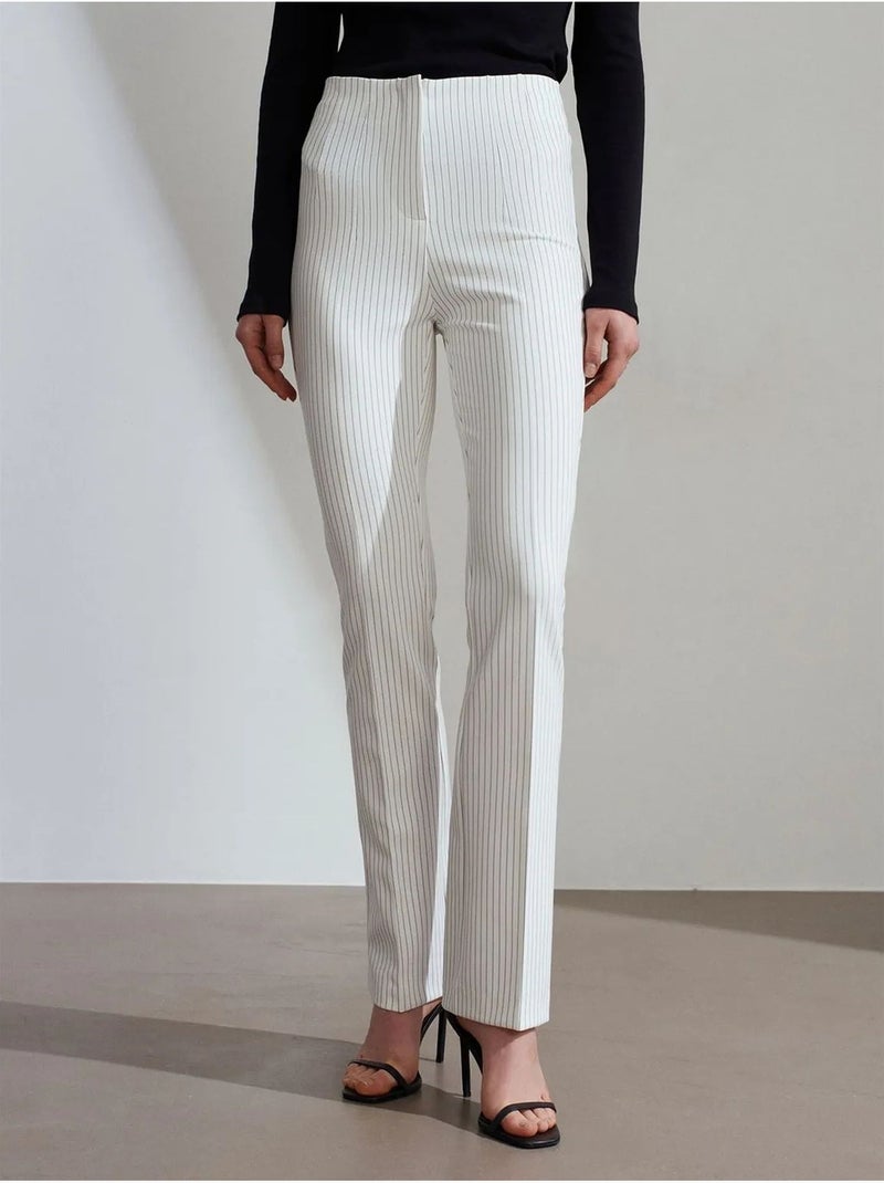 Broek Met Hoge Taille, Strepen En Plooi Wit - Kiabi