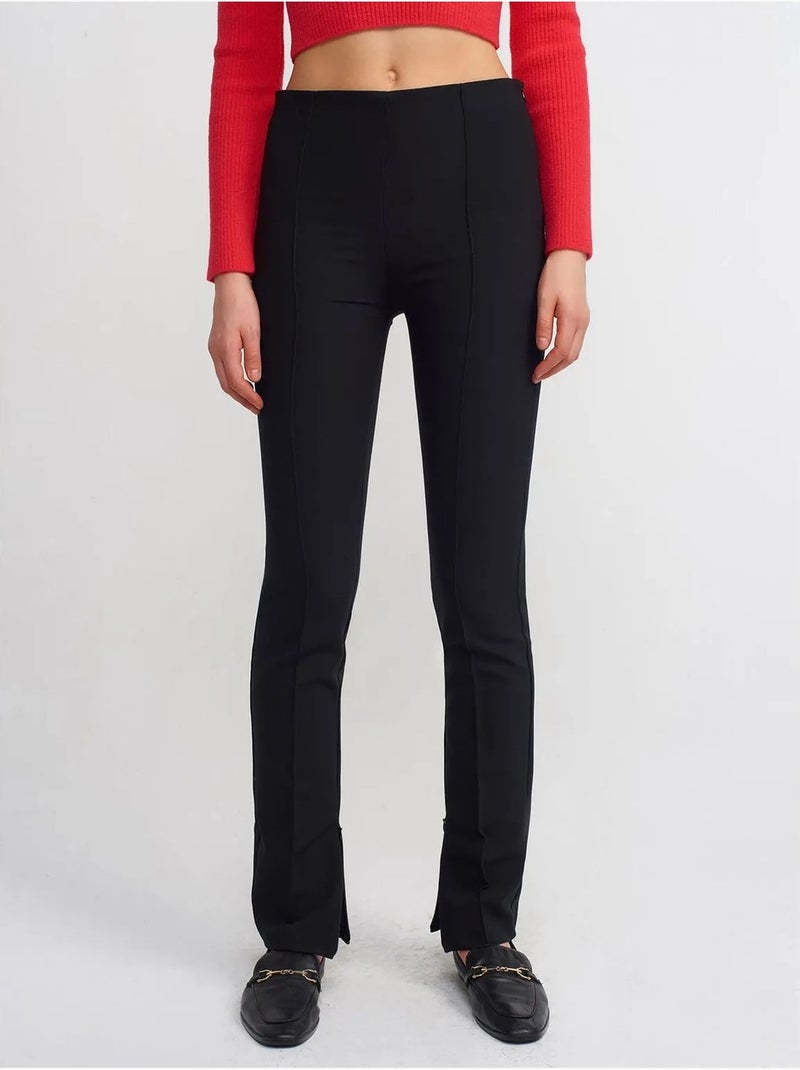 Broek Met Hoge Taille, Uitlopende Pijpen En Split Zwart - Kiabi