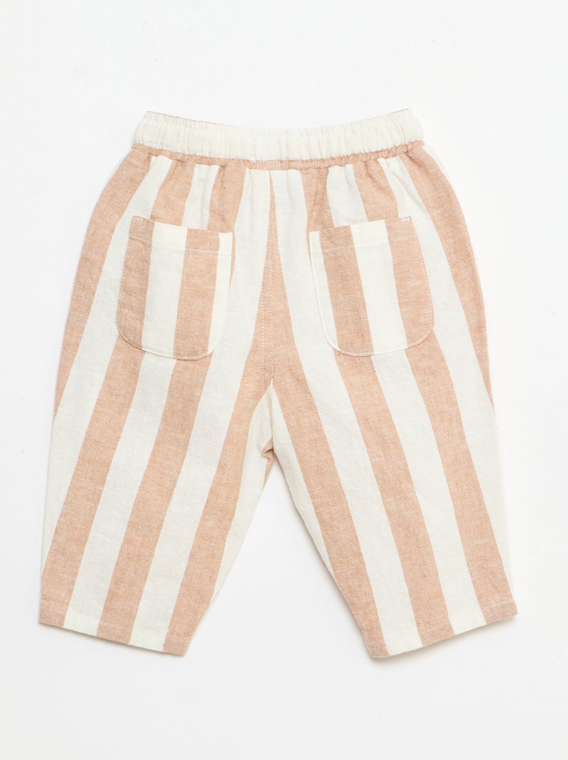 Broek met hoge taille van katoen en linnen Bruin - Kiabi