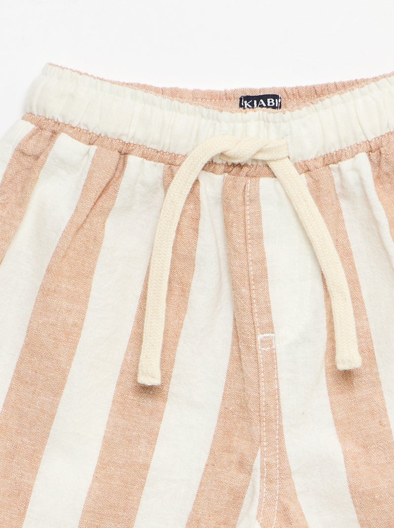 Broek met hoge taille van katoen en linnen Bruin - Kiabi