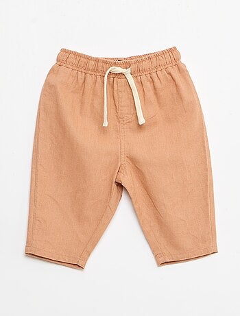 Broek met hoge taille van katoen en linnen