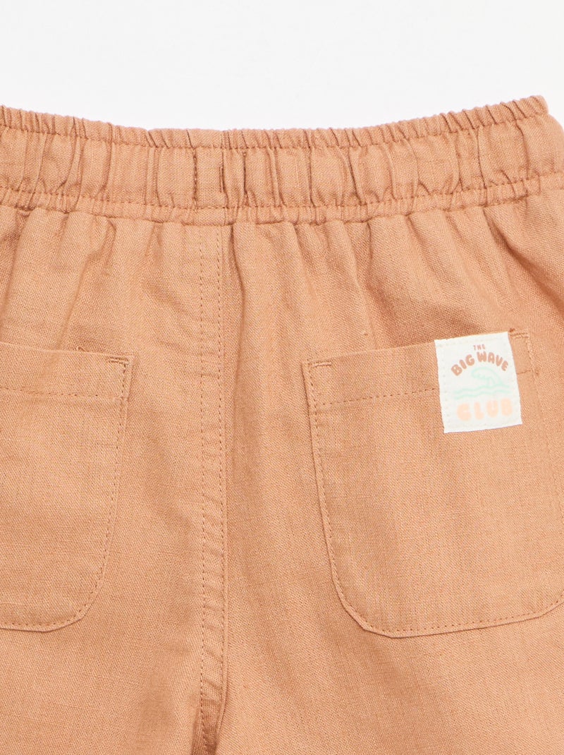Broek met hoge taille van katoen en linnen Bruin - Kiabi