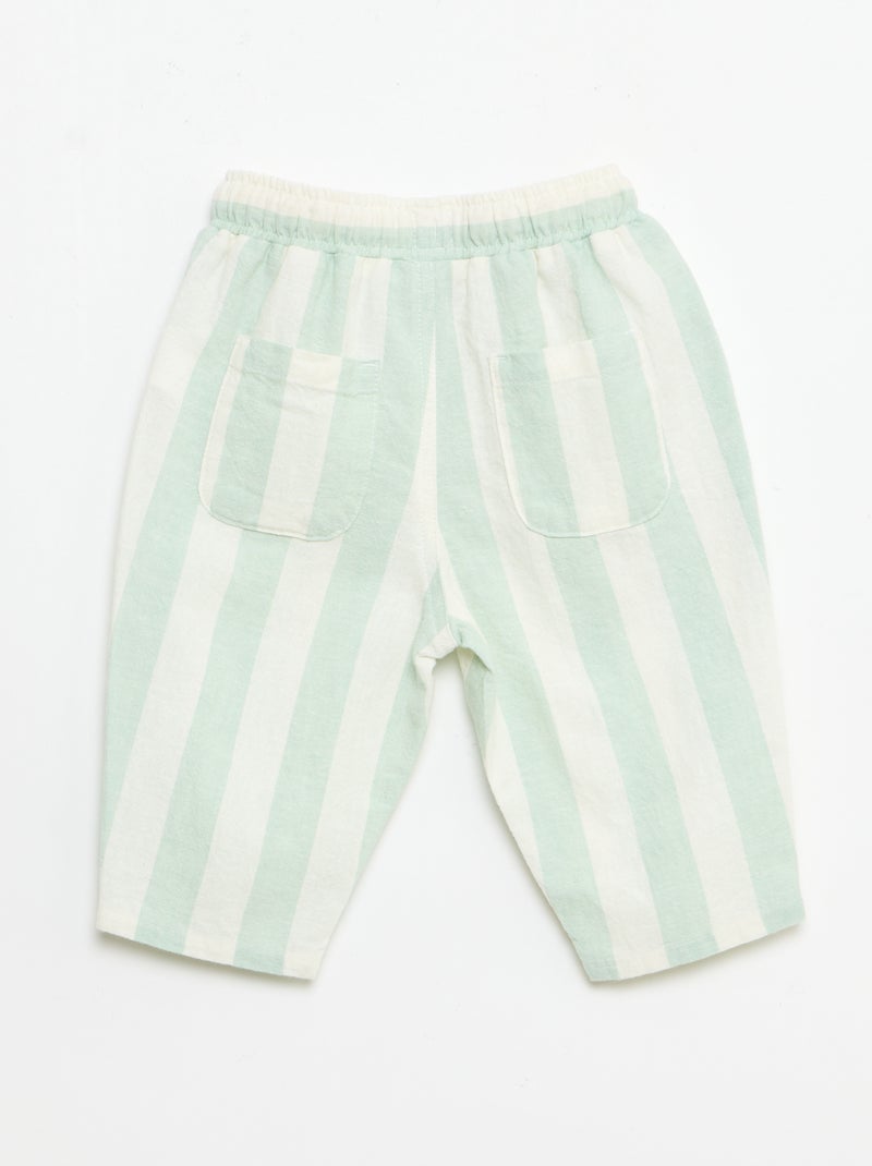 Broek met hoge taille van katoen en linnen Groen - Kiabi