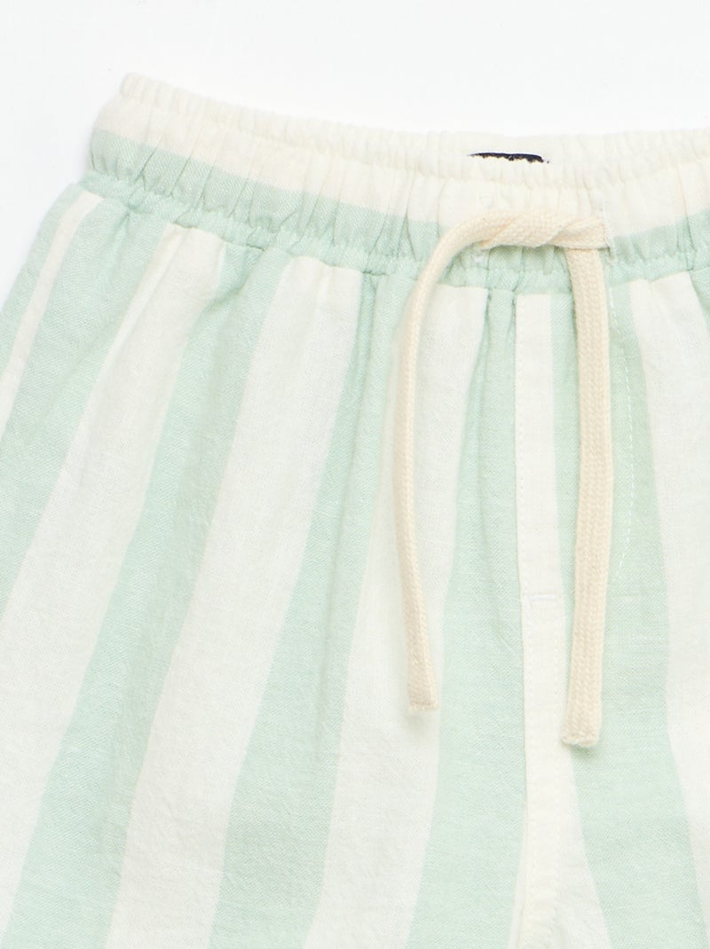 Broek met hoge taille van katoen en linnen Groen - Kiabi