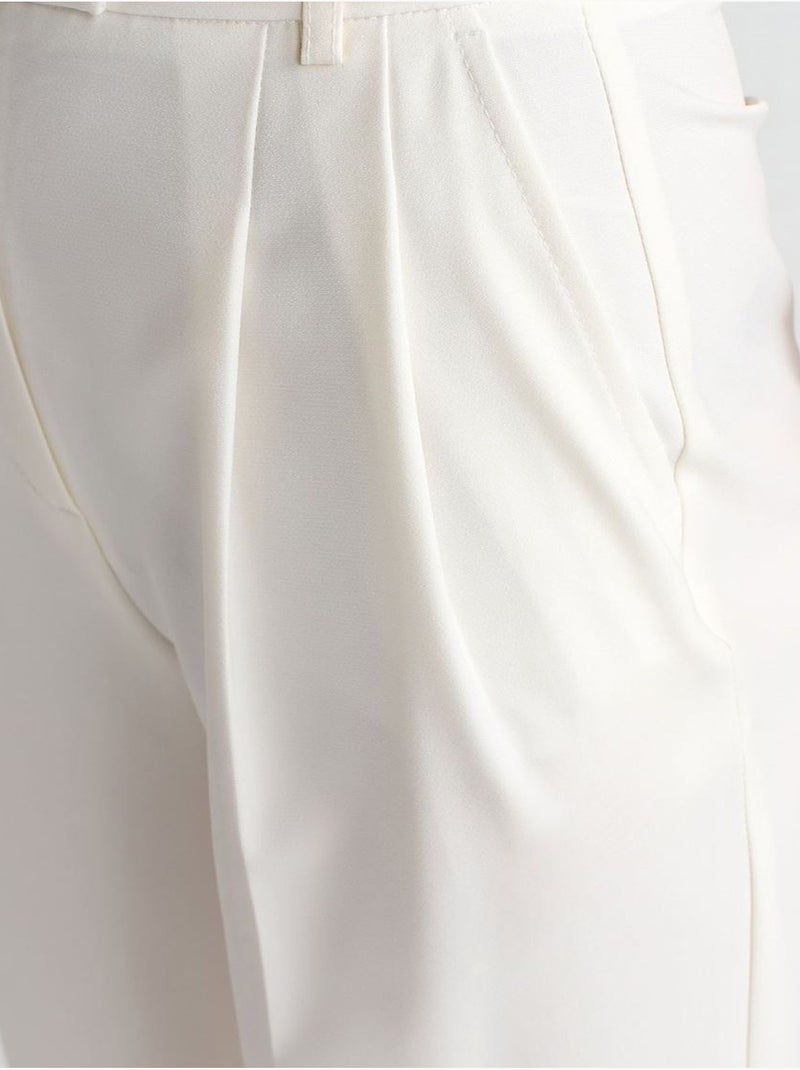 Broek met hoge taille, wijde pijp en riem dilvin Gebroken wit - Kiabi