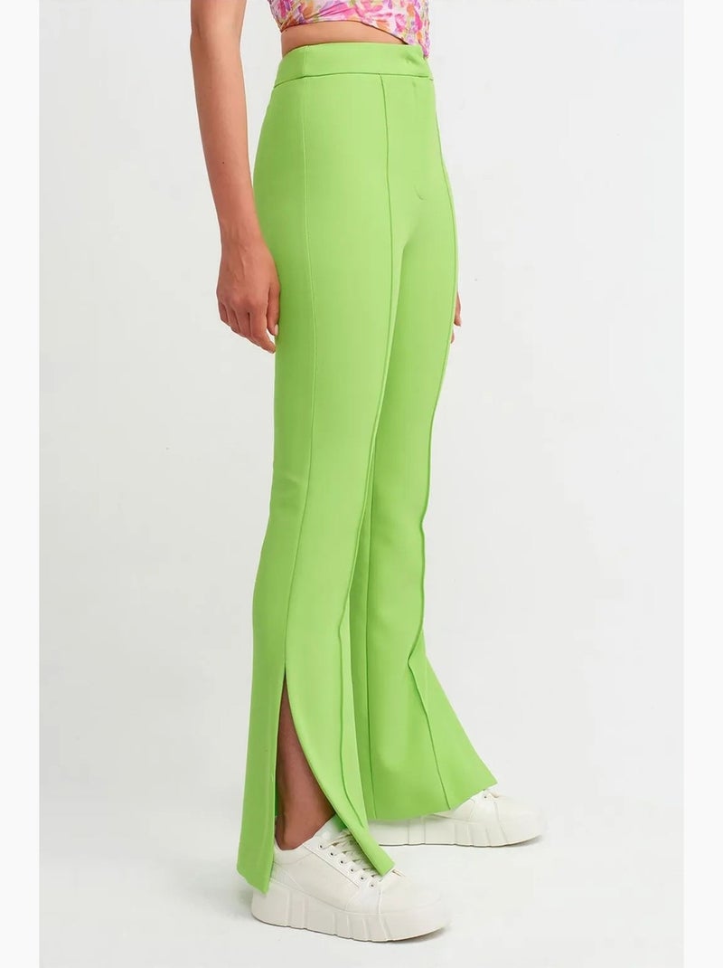 Broek met hoge taille, wijde pijp en split dilvin Lindegroen - Kiabi