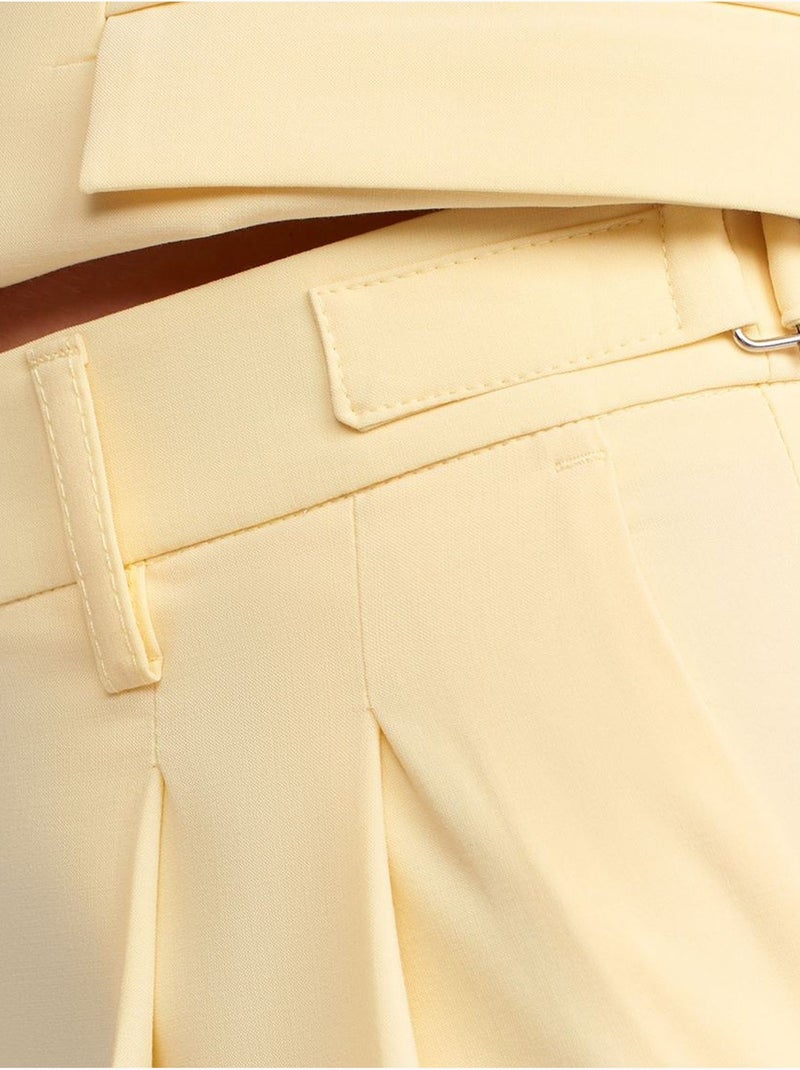 Broek met hoge taille, wijde pijpen en plooien dilvin Citroengeel - Kiabi