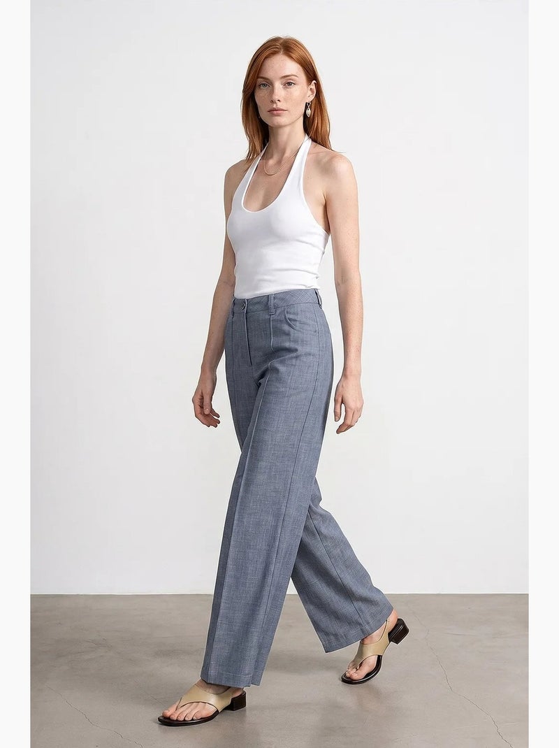 Broek met hoge taille, wijde pijpen en plooien dilvin Grijs - Kiabi