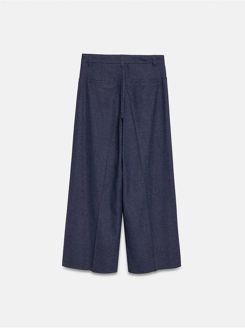 Broek met hoge taille, wijde pijpen en plooien dilvin Marineblauw - Kiabi