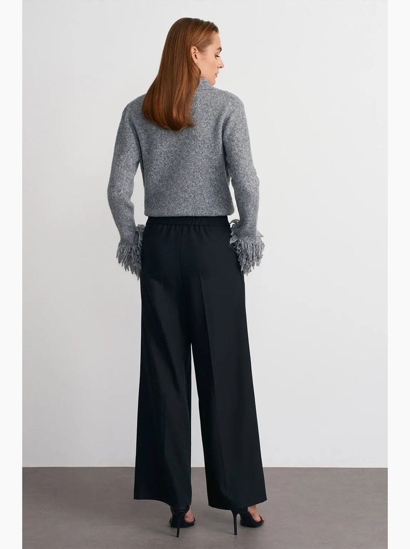Broek met hoge taille, wijde pijpen en plooien dilvin Zwart - Kiabi