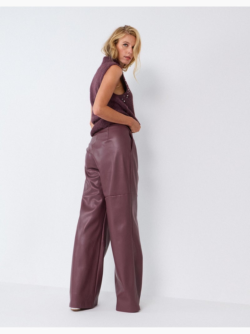Broek met leerlook, mo fashion Paars - Kiabi