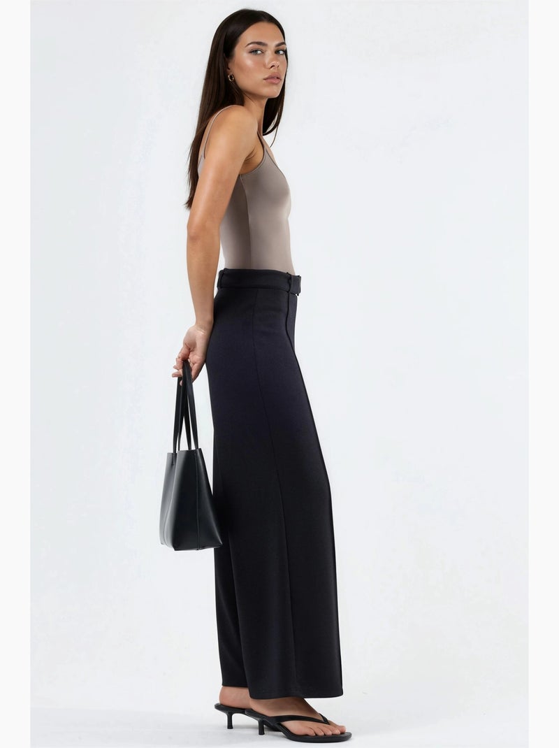 Broek met rechte pijp, hoge taille en riem busem Zwart - Kiabi