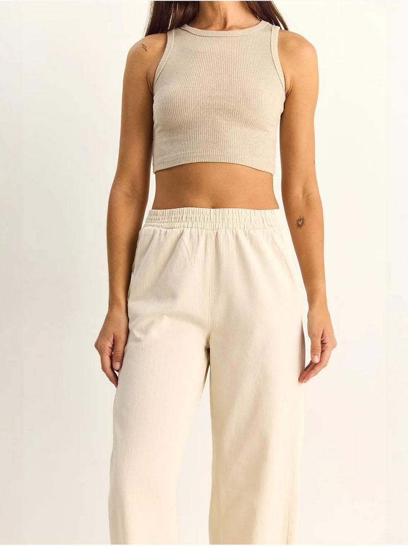 Broek met rechte pijpen, elastische taille en zakken lucci Crème - Kiabi