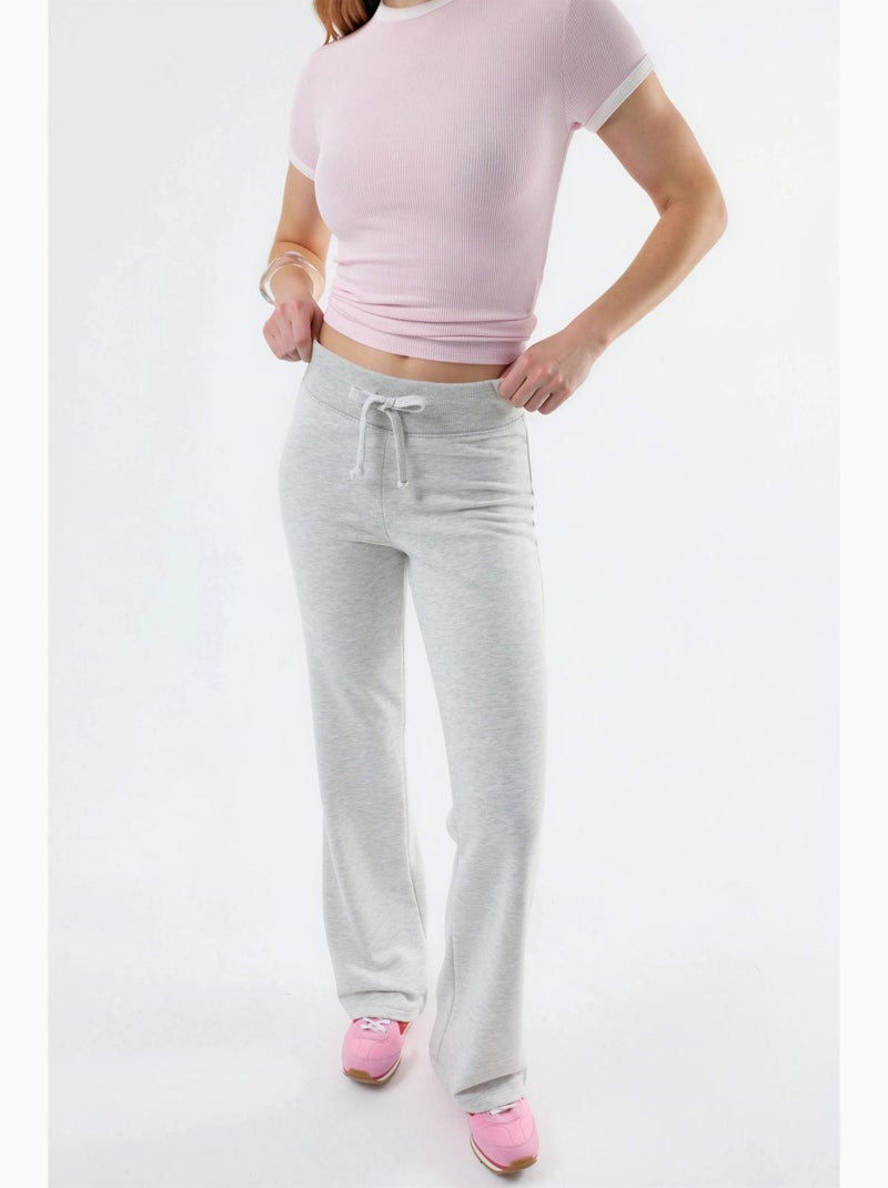 Broek met uitlopende pijpen en elastische taille busem Grijs - Kiabi