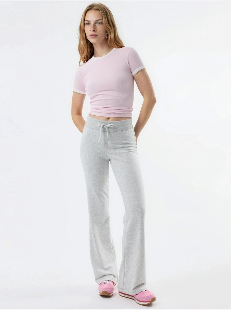 Broek met uitlopende pijpen en elastische taille busem Grijs - Kiabi