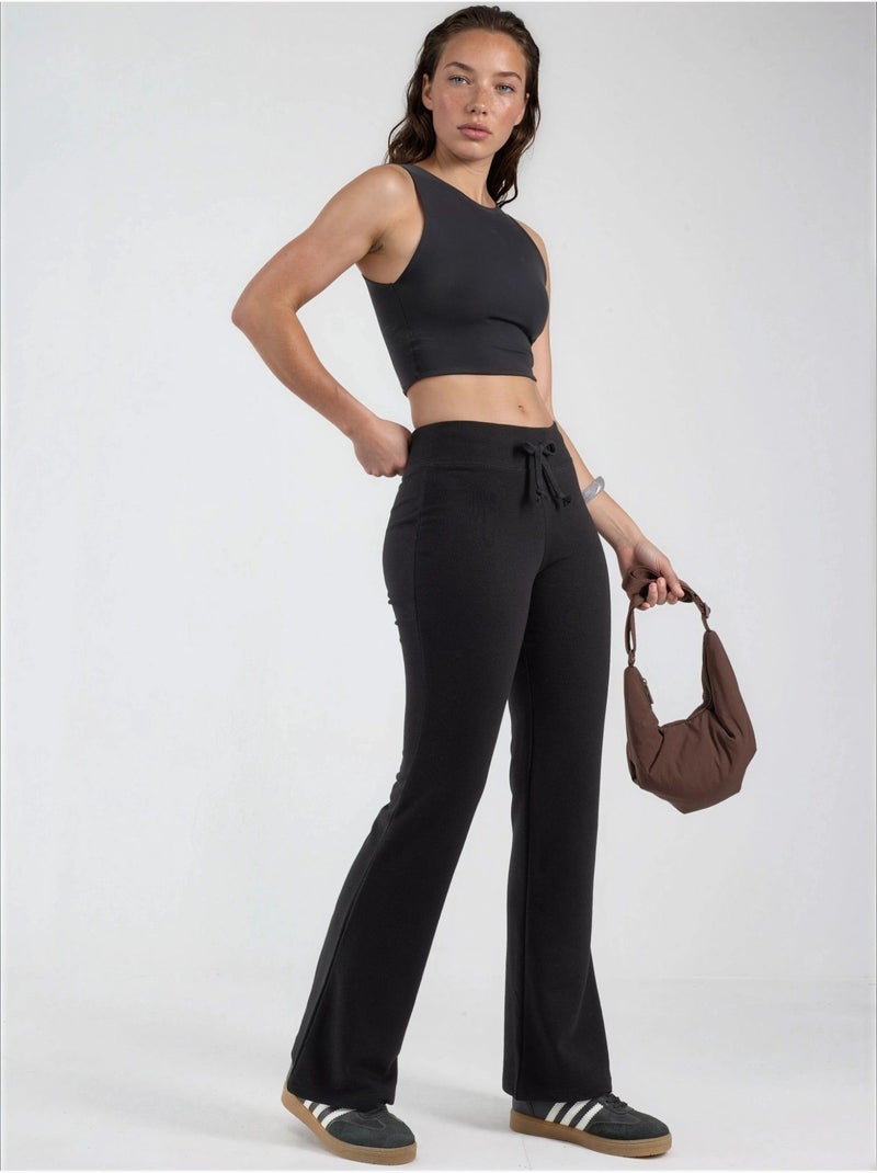 Broek met uitlopende pijpen en elastische taille busem Zwart - Kiabi