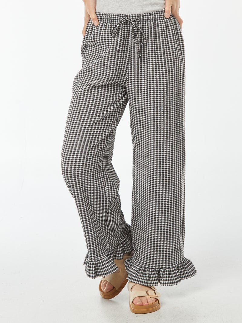 Broek met vichyruitjes en ruche Zwart - Kiabi