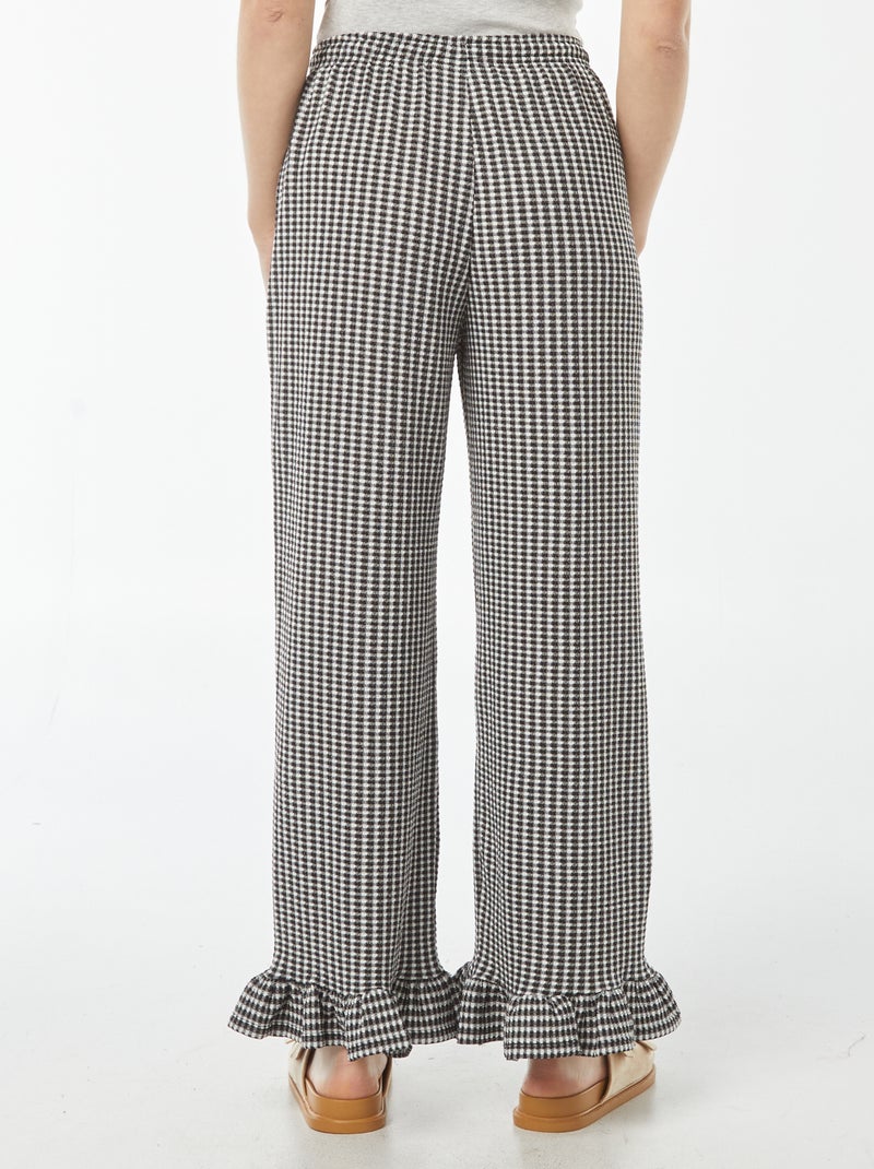 Broek met vichyruitjes en ruche Zwart - Kiabi