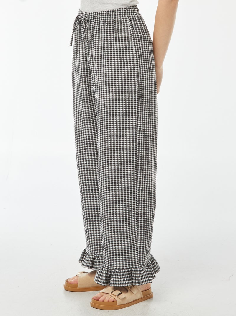 Broek met vichyruitjes en ruche Zwart - Kiabi