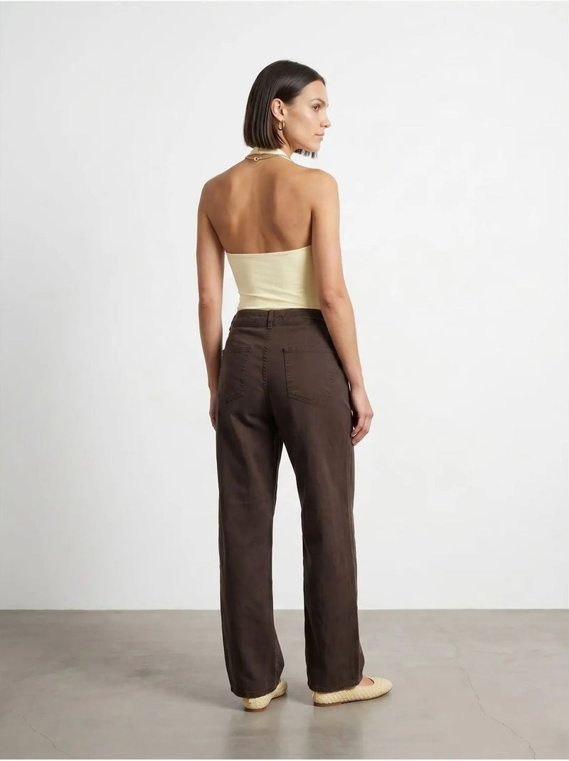 Broek met wijde pijp, middelhoge taille en plooien dilvin Bruin - Kiabi