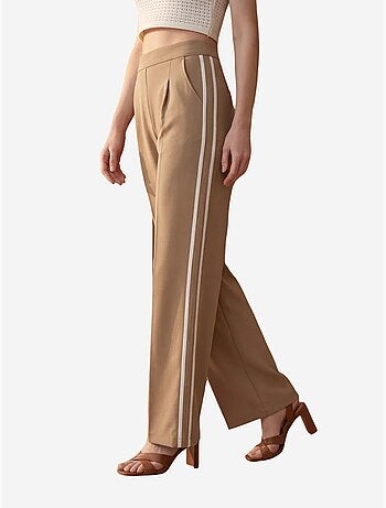 Broek met wijde pijp, plooien en hoge taille my fashion