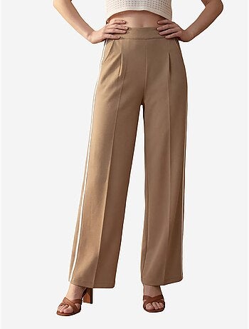 Broek met wijde pijp, plooien en hoge taille my fashion
