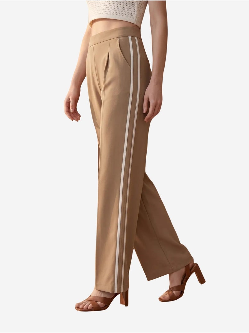 Broek met wijde pijp, plooien en hoge taille my fashion Camel - Kiabi