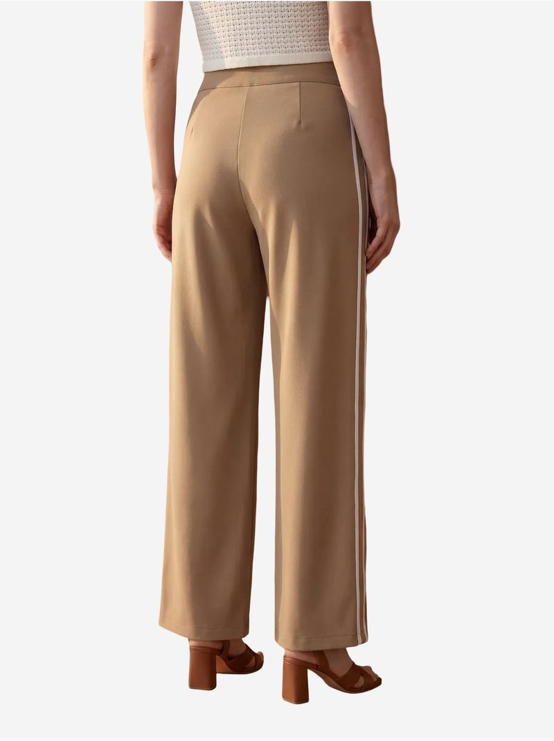 Broek met wijde pijp, plooien en hoge taille my fashion Camel - Kiabi